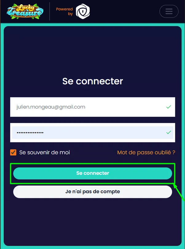 Comment se Connecter à Lucky Treasure